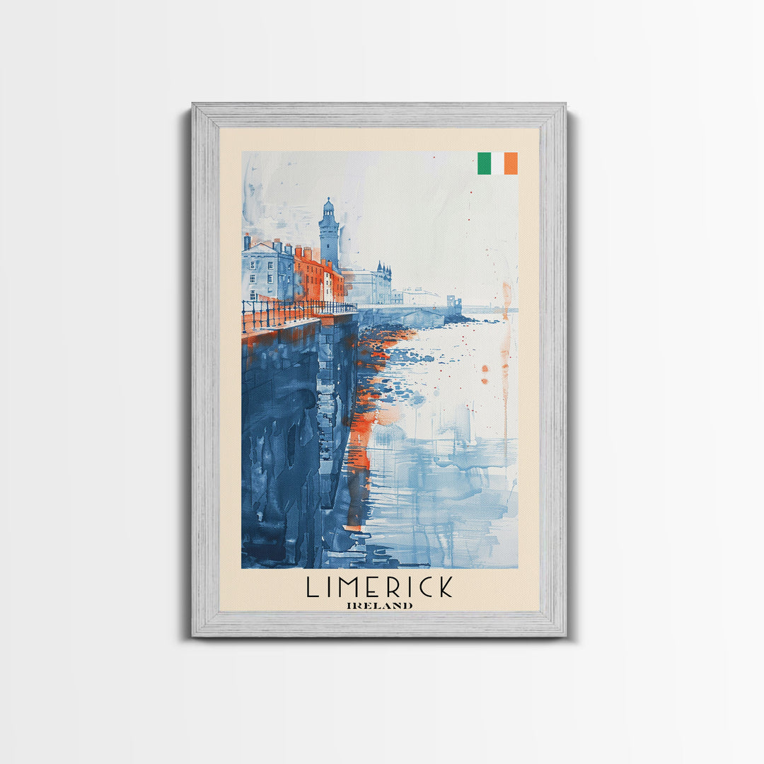 Limerick Ireland Travel Poster Framed Canvas Print, Scenic Landscape, Watercolor Art, Wall Decoration, Home Decor, Travel Print, Original Painting