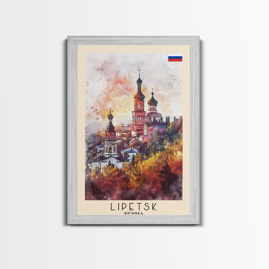 Lipetsk Russia Travel Poster Framed Canvas Print, Urban Landscape, Watercolor Art, Wall Decoration, Home Decor, Travel Print, Original Art