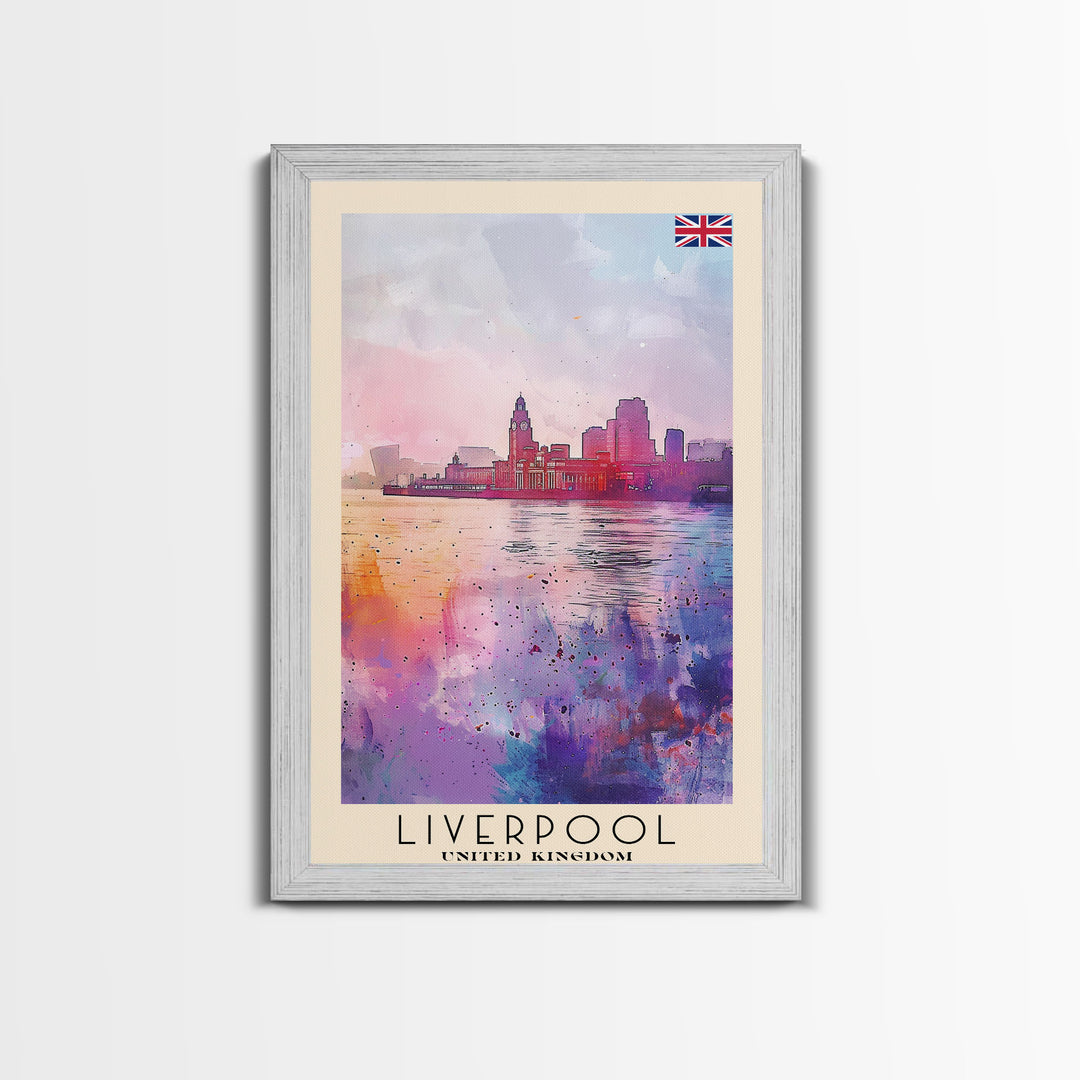 Liverpool United Kingdom Travel Poster Framed Canvas Print, Historic Cityscape, Watercolor Art, Wall Decor, Home Decoration, Travel Print, Original Art