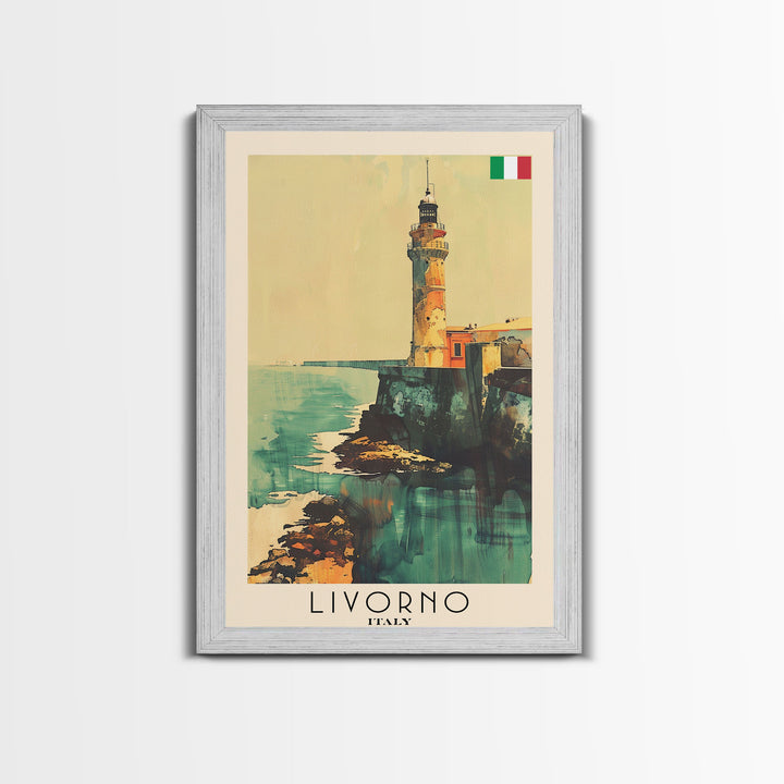 Livorno Italy Travel Poster Framed Canvas Print, Coastal Landscape, Watercolor Painting, Wall Art, Home Decor, Travel Print, Artistic Gift