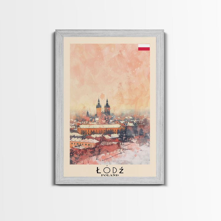 Lodz Poland Travel Poster Framed Canvas Print, Historic Cityscape, Watercolor Painting, Wall Art, Home Decor, Travel Print, Artistic Gift