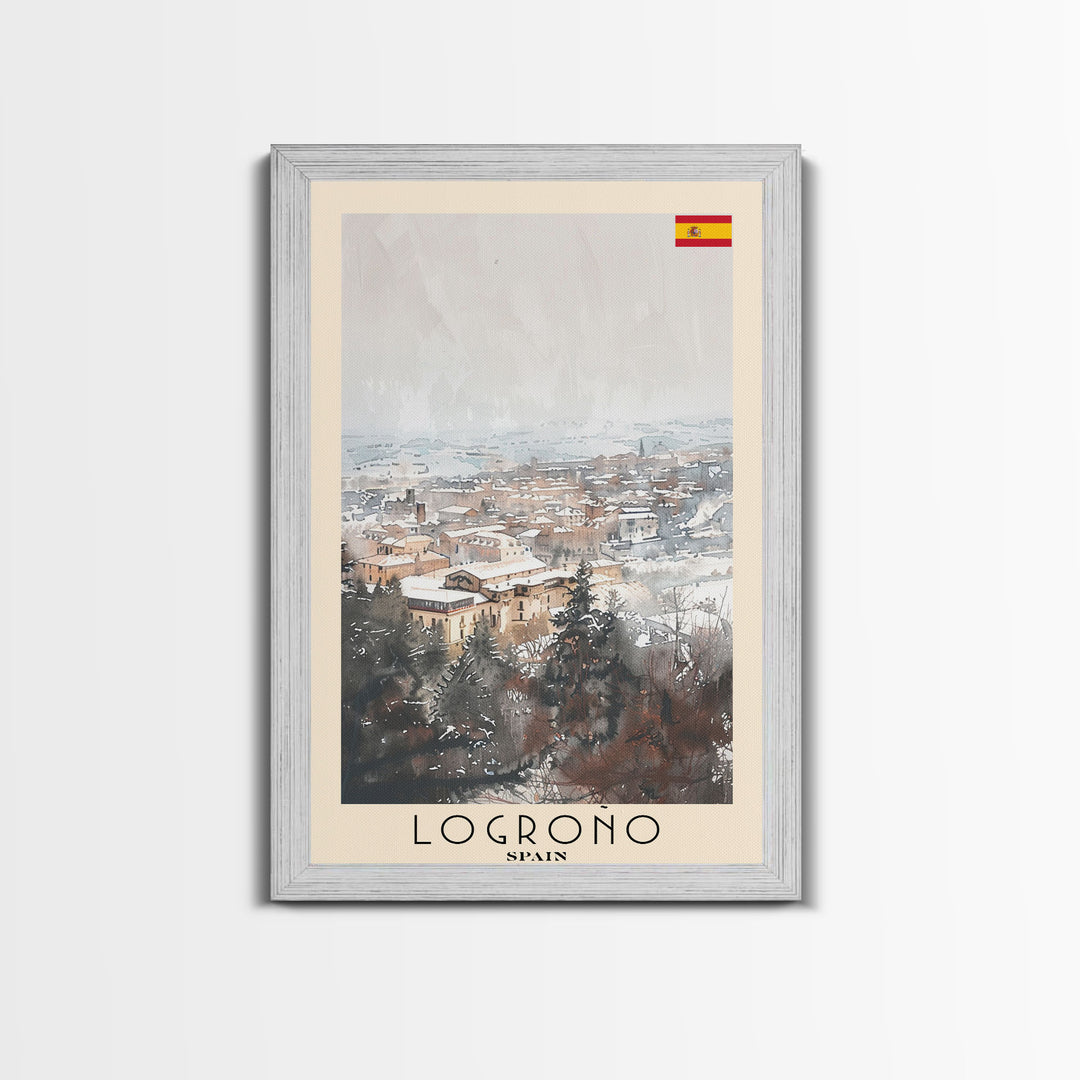 Logrońo Spain Travel Poster Framed Canvas Print, Scenic Landscape, Watercolor Art, Wall Decoration, Home Decor, Travel Print, Original Painting