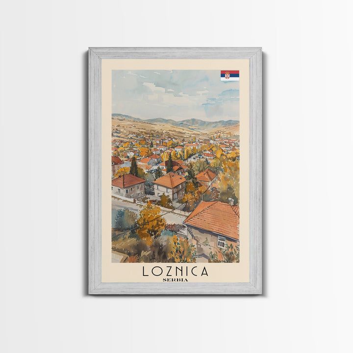 Loznica Serbia Travel Poster Framed Canvas Print, Urban Landscape, Watercolor Art, Wall Decor, Home Decoration, Travel Print, Original Art
