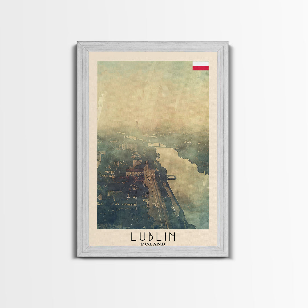 Lublin Poland Travel Poster Framed Canvas Print, Historic Cityscape, Watercolor Painting, Wall Art, Home Decor, Travel Print, Artistic Gift