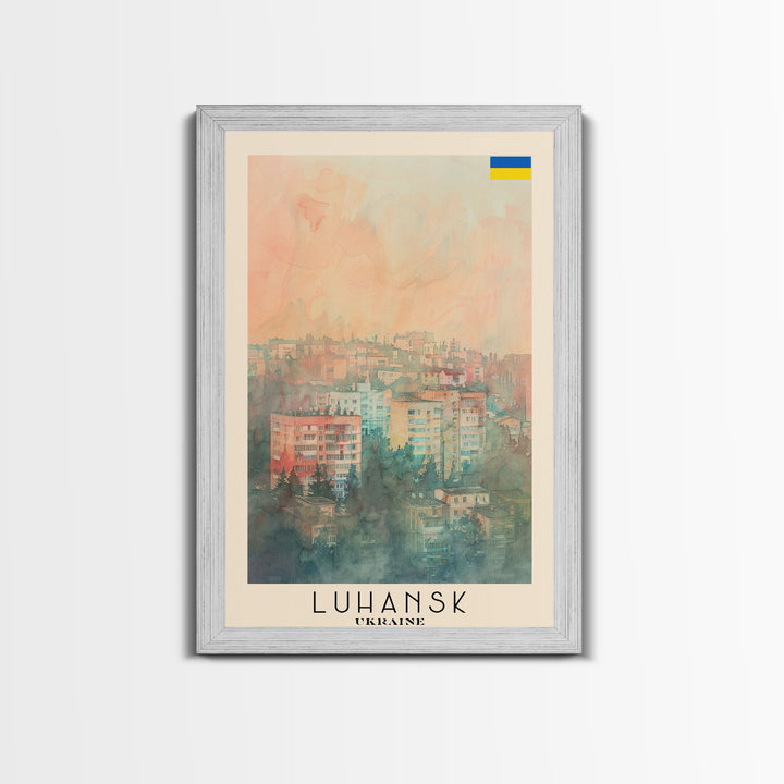 Luhansk Ukraine Travel Poster Framed Canvas Print, Urban Landscape, Watercolor Art, Wall Decor, Home Decoration, Travel Print, Original Art
