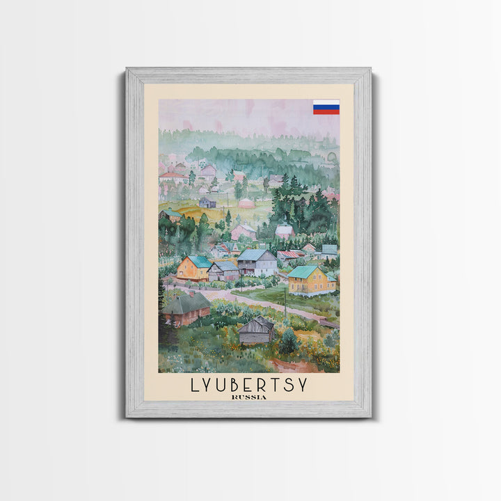 Lyubertsy Russia Travel Poster Framed Canvas Print, Modern Cityscape, Watercolor Painting, Wall Decor, Interior Art, Travel Print, Unique Design