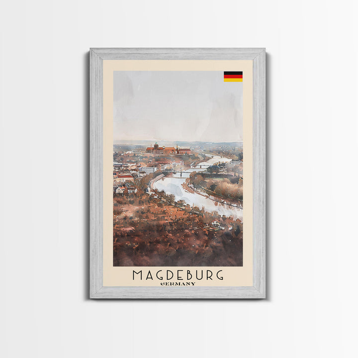 Magdeburg Germany Travel Poster Framed Canvas Print, Historic Landmarks, Watercolor Art, Wall Decor, Home Interior, Travel Print, Artistic Gift