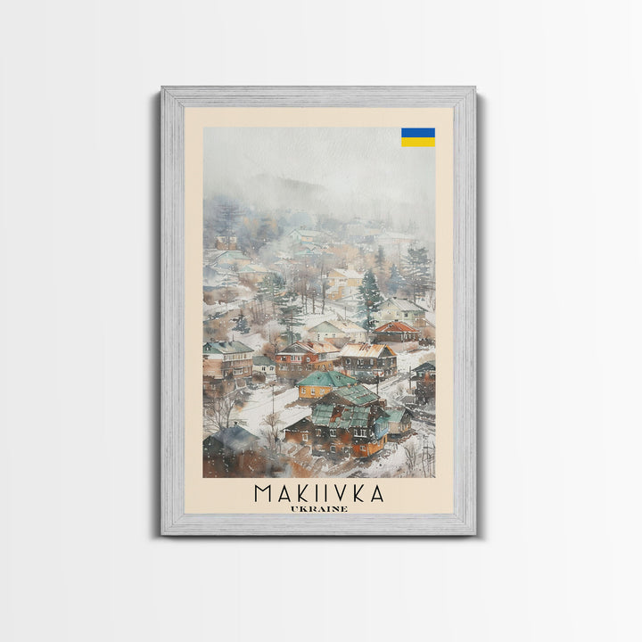 Makiivka Ukraine Travel Poster Framed Canvas Print, Urban Landscape, Watercolor Painting, Wall Art, Home Decoration, Travel Print, Unique Art