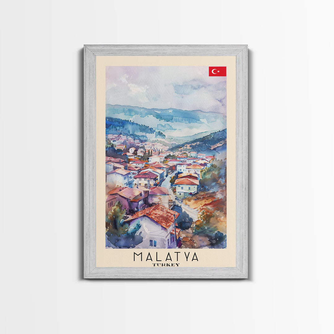 Malatya Turkey Travel Poster Framed Canvas Print, Historic Landscape, Watercolor Art, Wall Art, Home Decoration, Travel Print, Artistic Gift