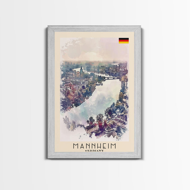 Mannheim Germany Travel Poster Framed Canvas Print, Historic Architecture, Watercolor Art, Wall Hanging, Interior Decor, Travel Print, Original Painting