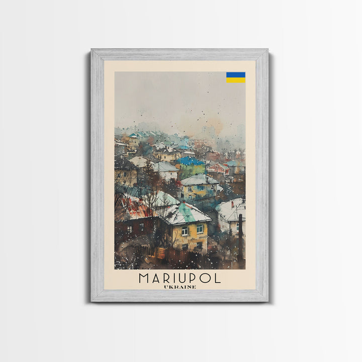 Mariupol Ukraine Travel Poster Framed Canvas Print, Scenic Cityscape, Watercolor Painting, Wall Decor, Interior Design, Travel Print, Unique Artwork