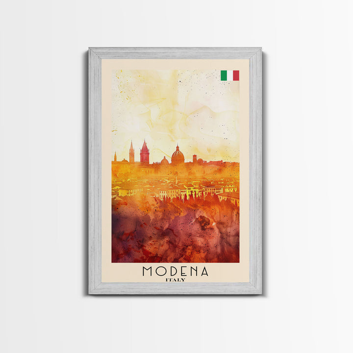 Modena Italy Travel Poster Framed Canvas Print, Historic Cityscape, Watercolor Art, Wall Hanging, Home Decor, Travel Print, Artistic Piece