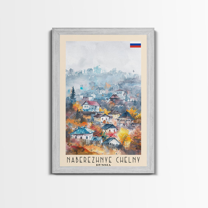 Naberezhnye Chelny Russia Framed Canvas Print, Boho Watercolor Painting, Scenic Wall Art, Travel Poster, Home Decor, Unique Art