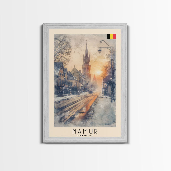 Namur Belgium Framed Canvas Print, Vintage Travel Poster, Architectural Wall Art, Watercolor Painting, Home Decor, Vacation Art, Unique Art
