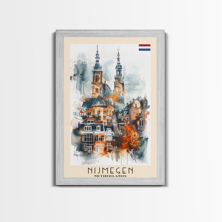 Nijmegen Netherlands Framed Canvas Print, Urban Travel Poster, Watercolor Painting, Architectural Wall Art, Home Decor, Unique Art