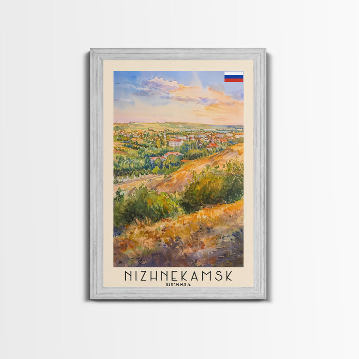 Nizhnekamsk Russia Framed Canvas Print, Urban Travel Poster, Watercolor Painting, Wall Art, Home Decor, Russian Cityscape, Contemporary Art