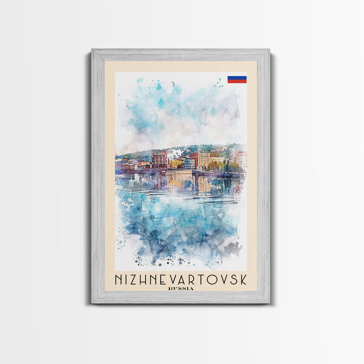 Nizhnevartovsk Russia Framed Canvas Print, Scenic Travel Poster, Watercolor Painting, Wall Art, Home Decor, Russian Landscape, Urban Style