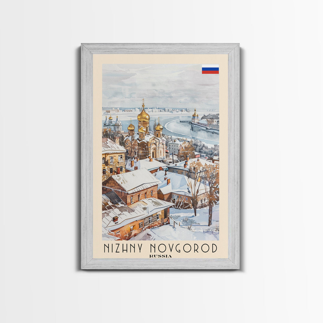 Nizhny Novgorod Russia Framed Canvas Print, Historic Travel Poster, Watercolor Painting, Wall Art, Home Decor, Russian Architecture, Classical Art