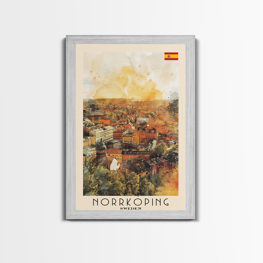 Norrkoping Sweden Framed Canvas Print, Scenic Travel Poster, Watercolor Painting, Wall Art, Home Decor, Swedish Landscape, Minimalist Art