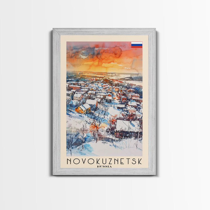 Novokuznetsk Russia Travel Poster Framed Canvas Print, Watercolor Painting, Scenic Wall Art, Home Decor, Russian Landscape, Urban Art