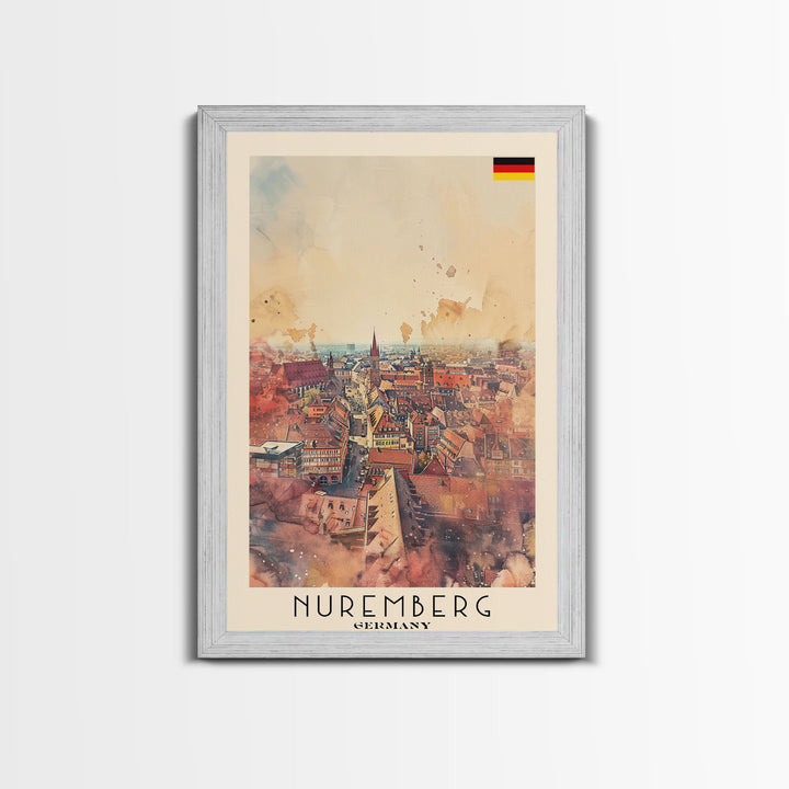 Nuremberg Germany Travel Poster Framed Canvas Print, Watercolor Painting, Historic Wall Art, Home Decor, German Architecture, Artistic Decor