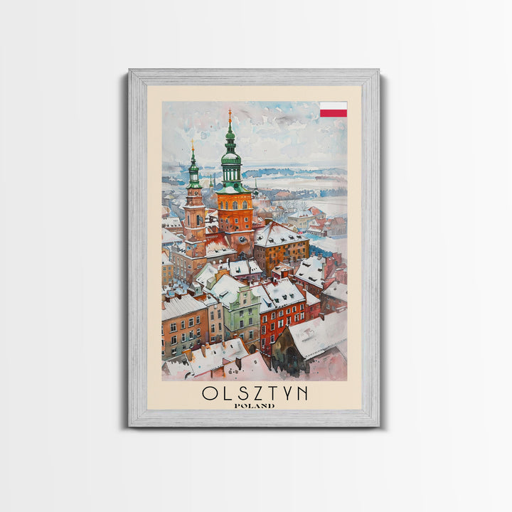 Olsztyn Poland Travel Poster Framed Canvas Print, Watercolor Painting, Scenic Wall Art, Home Decor, Polish Landscape, Classic Art
