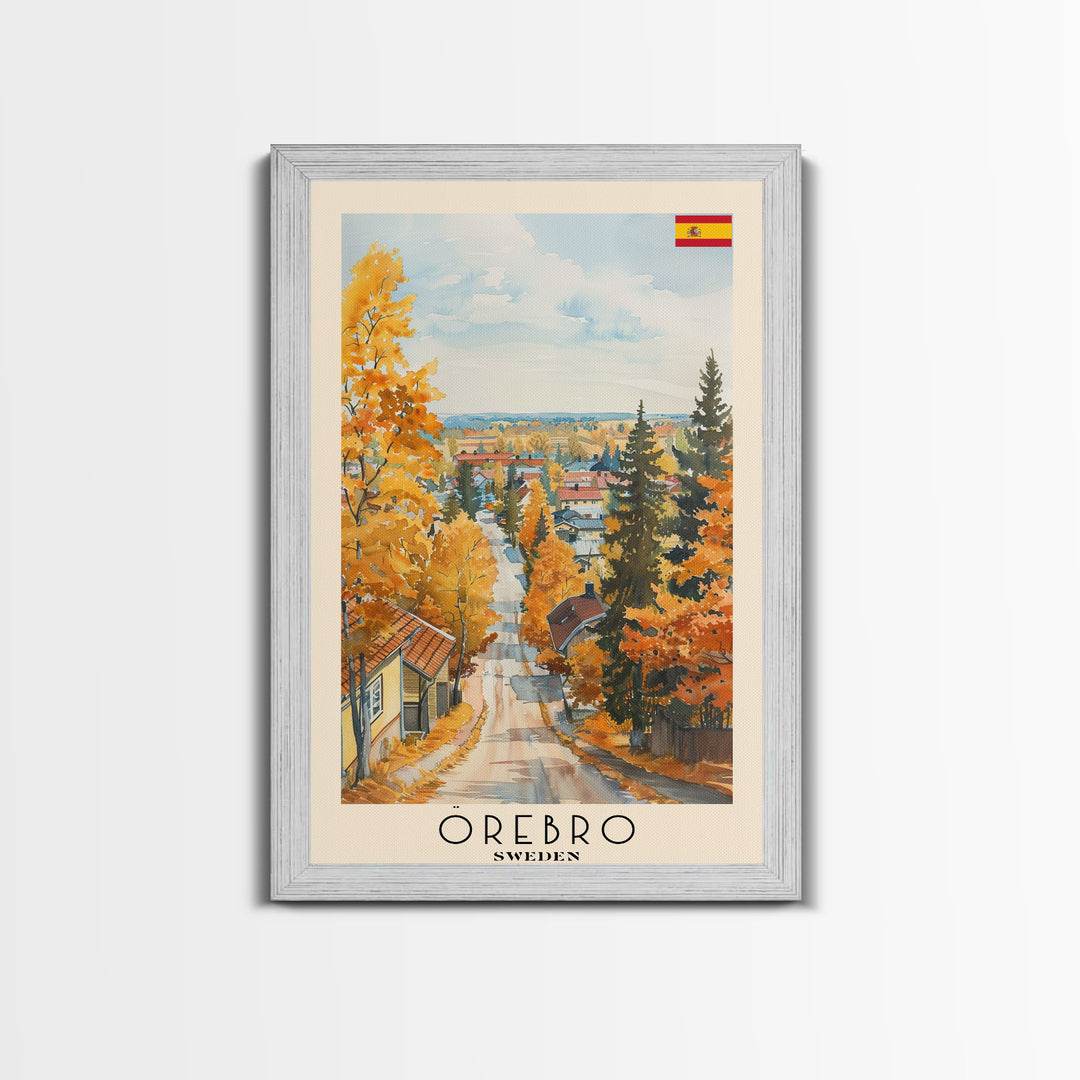 Orebro Sweden Travel Poster Framed Canvas Print, Watercolor Painting, Scenic Wall Art, Home Decor, Swedish Landscape, Minimalist Art
