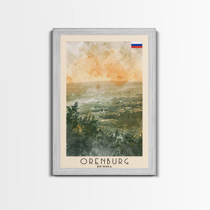 Orenburg Russia Travel Poster Framed Canvas Print, Watercolor Painting, Urban Wall Art, Home Decor, Russian Architecture, Contemporary Art