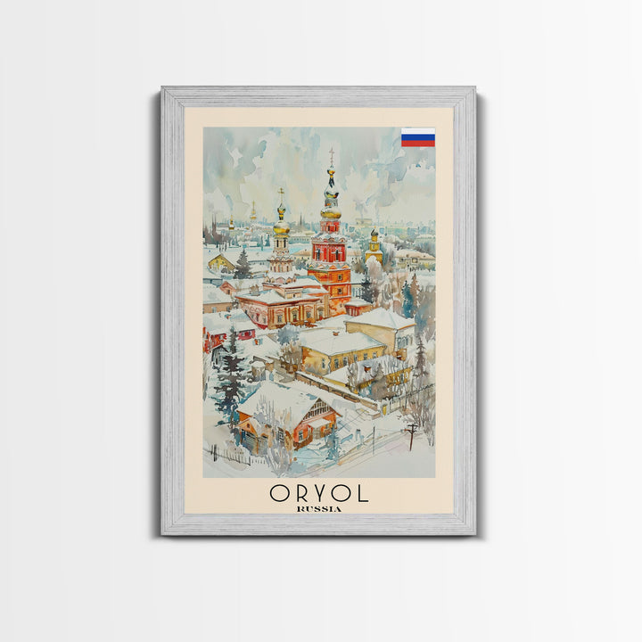 Oryol Russia Travel Poster Framed Canvas Print, Watercolor Painting, Scenic Wall Art, Home Decor, Russian Landscape, Vintage Style