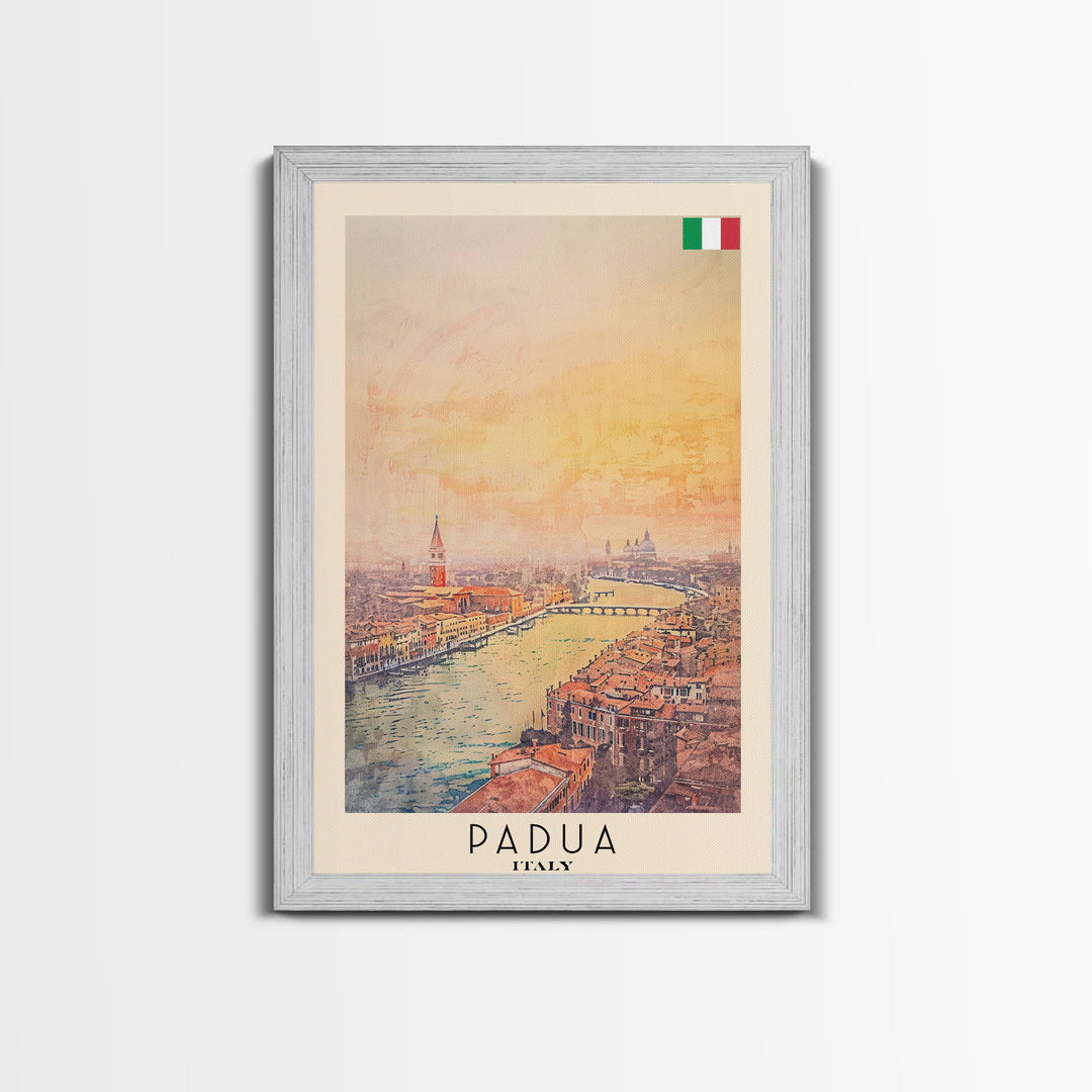 Padua Italy Travel Poster Framed Canvas Print, Watercolor Painting, Scenic Wall Art, Home Decor, Italian Cityscape, Modern Art