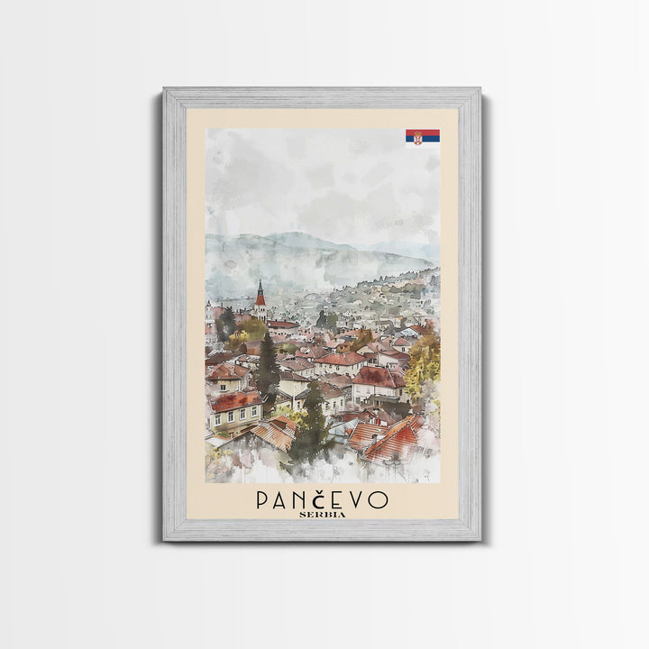 Panevo Serbia Travel Poster Framed Canvas Print, Watercolor Painting, Scenic Wall Art, Home Decor, Serbian Landscape, Modern Decor
