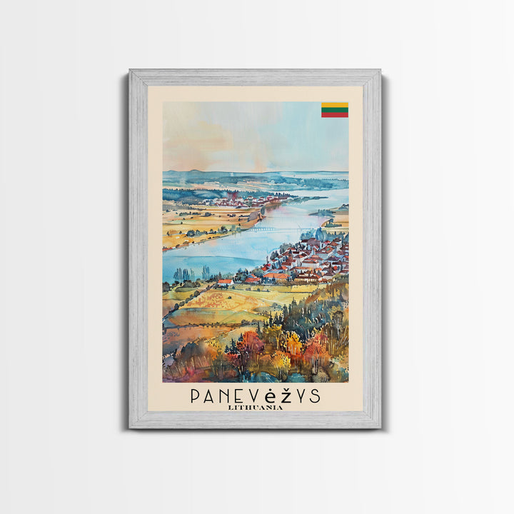 Panevys Lithuania Travel Poster Framed Canvas Print, Watercolor Painting, Scenic Wall Art, Home Decor, Lithuanian Cityscape, Artistic Decor