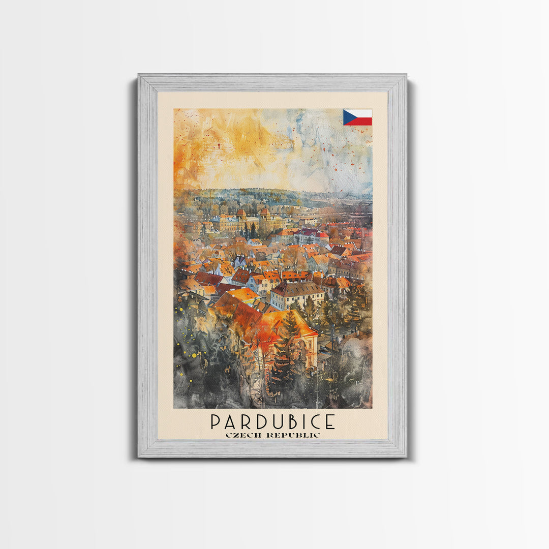 Pardubice Czech Travel Poster Framed Canvas Print, Watercolor Painting, Urban Wall Art, Home Decor, Czech Architecture, Vintage Style