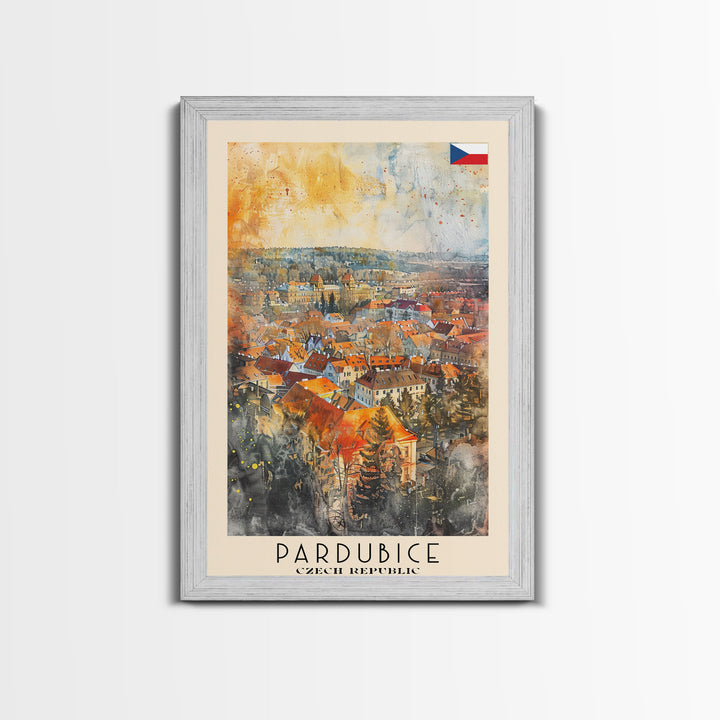 Pardubice Czech Travel Poster Framed Canvas Print, Watercolor Painting, Urban Wall Art, Home Decor, Czech Architecture, Vintage Style