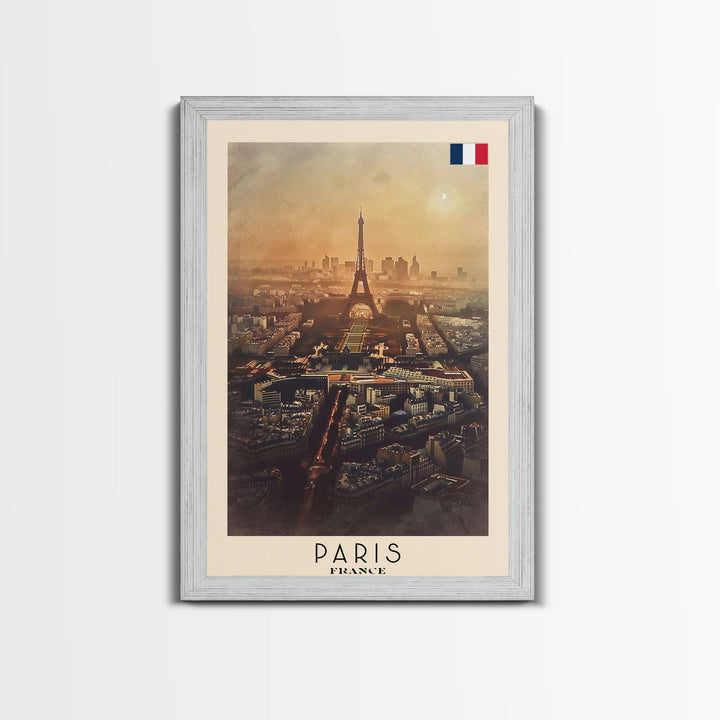 Paris France Travel Poster Framed Canvas Print, Watercolor Painting, Scenic Wall Art, Home Decor, French Cityscape, Classic Art