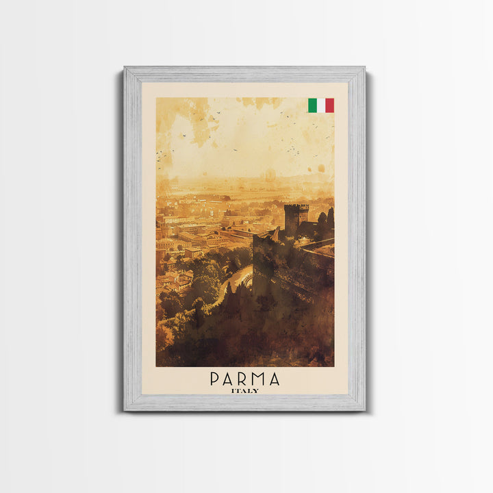 Parma Italy Travel Poster Framed Canvas Print, Watercolor Painting, Scenic Wall Art, Home Decor, Italian Architecture, Modern Art