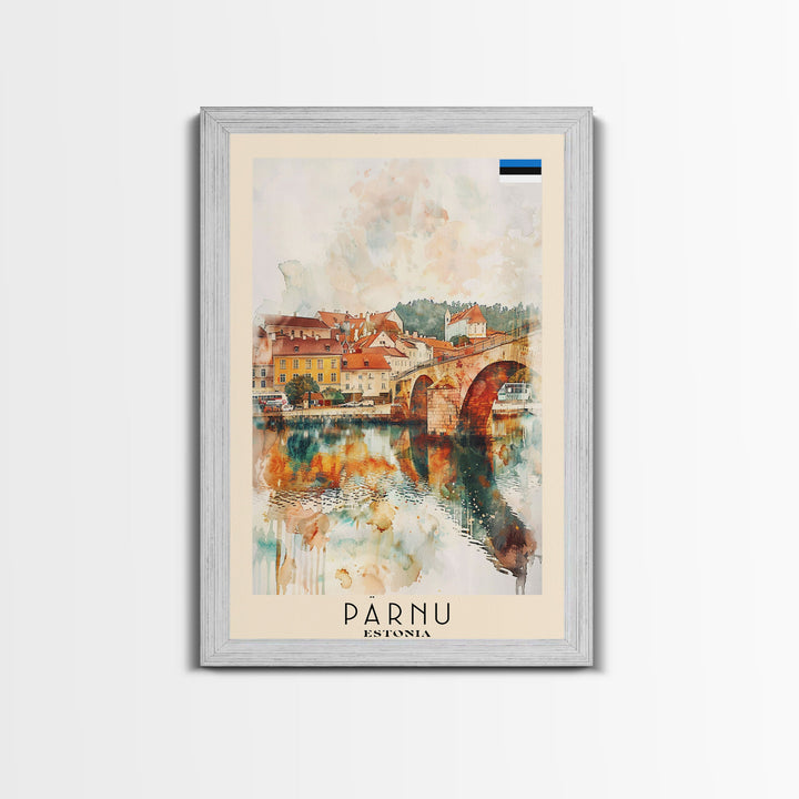 Parnu Estonia Travel Poster Framed Canvas Print, Watercolor Painting, Scenic Wall Art, Home Decor, Estonian Landscape, Artistic Decor