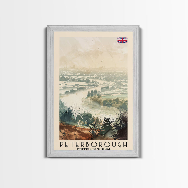 Peterborough United Kingdom Travel Poster Framed Canvas Print, Watercolor Painting, Historic Wall Art, Home Decor, British Architecture, Artistic Decor