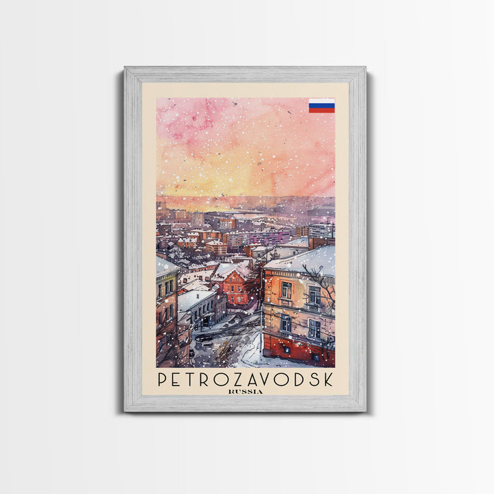 Petrozavodsk Russia Travel Poster Framed Canvas Print, Watercolor Painting, Scenic Wall Art, Home Decor, Russian Landscape, Modern Art