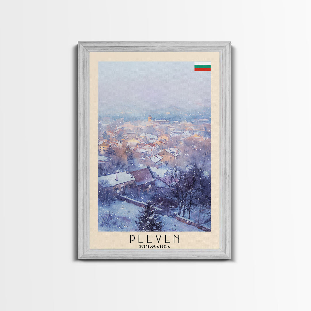 Pleven Bulgaria Travel Poster Framed Canvas Print, Watercolor Painting, Urban Wall Art, Home Decor, Bulgarian Architecture, Contemporary Art