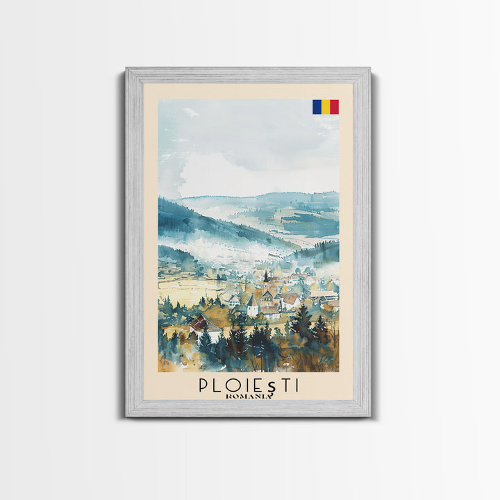 Ploiesti Romania Travel Poster Framed Canvas Print, Watercolor Painting, Scenic Wall Art, Home Decor, Romanian Landscape, Artistic Decor