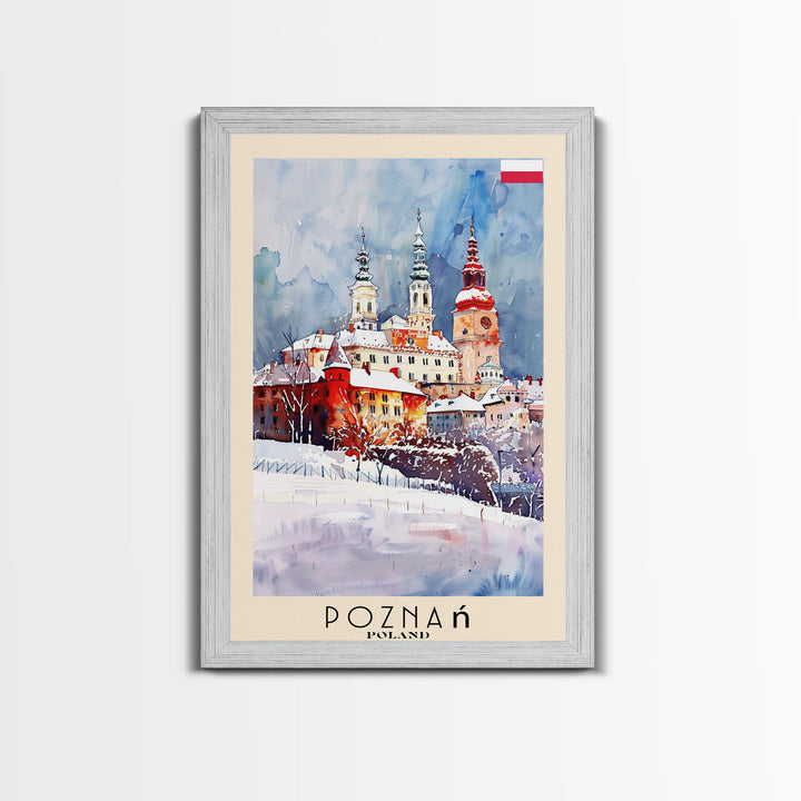 Poznan Poland Travel Poster Framed Canvas Print, Watercolor Painting, Scenic Wall Art, Home Decor, Polish Cityscape, Modern Art