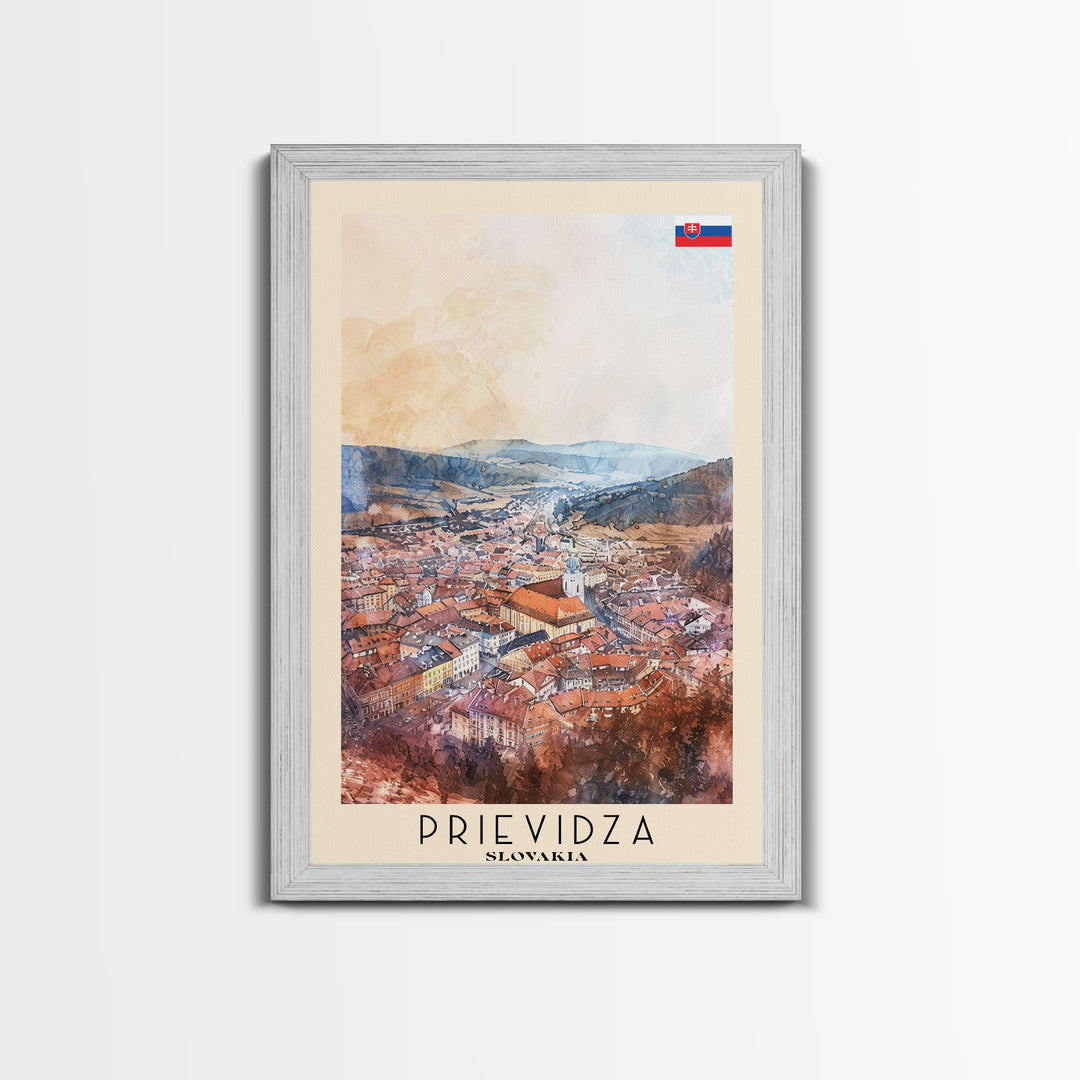 Prievidza Slovakia Travel Poster Framed Canvas Print, Watercolor Painting, Scenic Wall Art, Home Decor, Slovakian Landscape, Modern Art