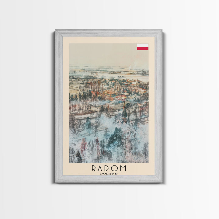 Radom Poland Travel Poster Framed Canvas Print, Watercolor Painting, Urban Wall Art, Home Decor, Polish Cityscape, Modern Decor