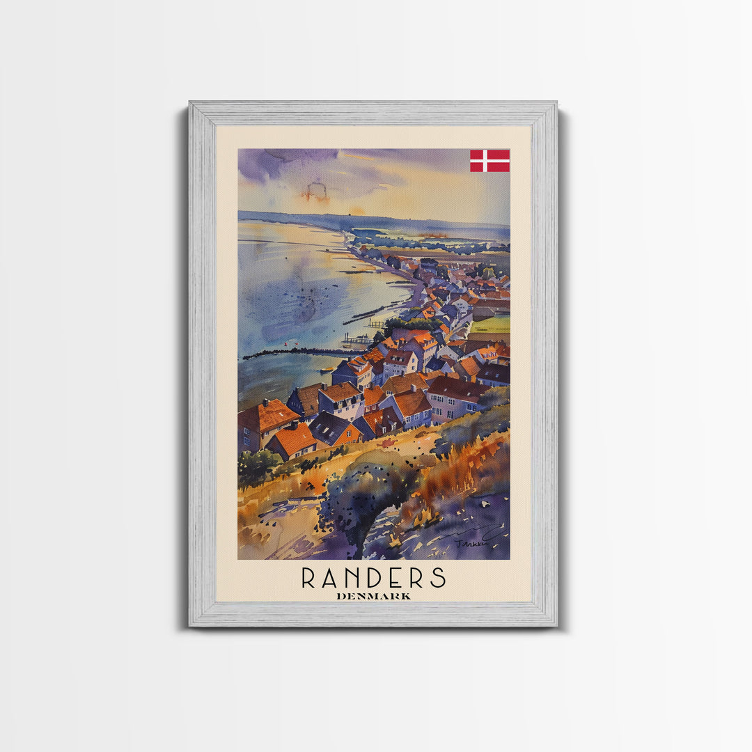 Randers Denmark Travel Poster Framed Canvas Print, Watercolor Painting, Scenic Wall Art, Home Decor, Danish Landscape, Classic Art