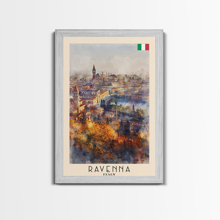 Ravenna Italy Travel Poster Framed Canvas Print, Watercolor Painting, Scenic Wall Art, Home Decor, Italian Cityscape, Historic Art
