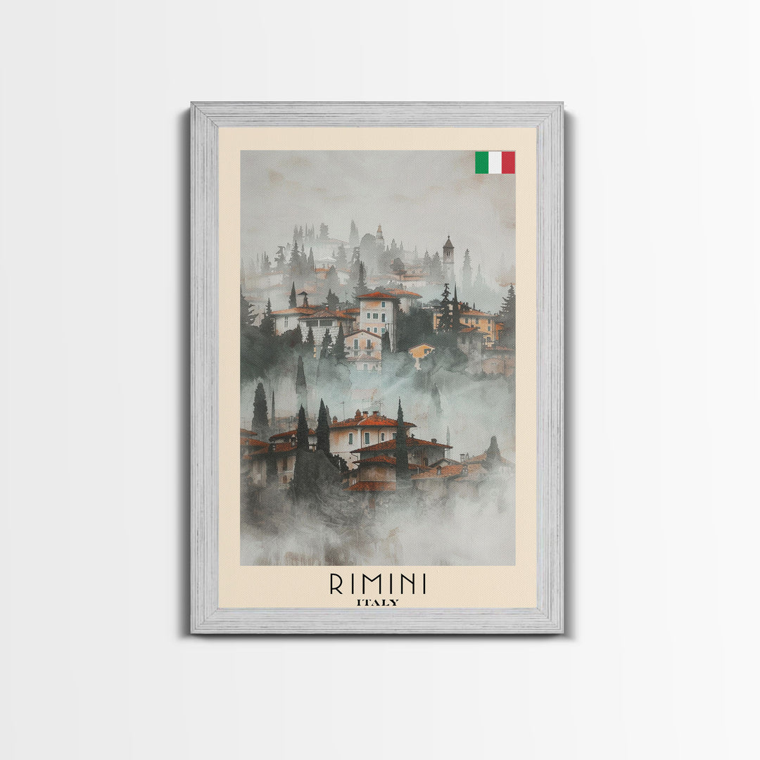 Rimini Italy Travel Poster Framed Canvas Print, Watercolor Painting, Coastal Wall Art, Home Decor, Italian Beach Scene, Vibrant Art