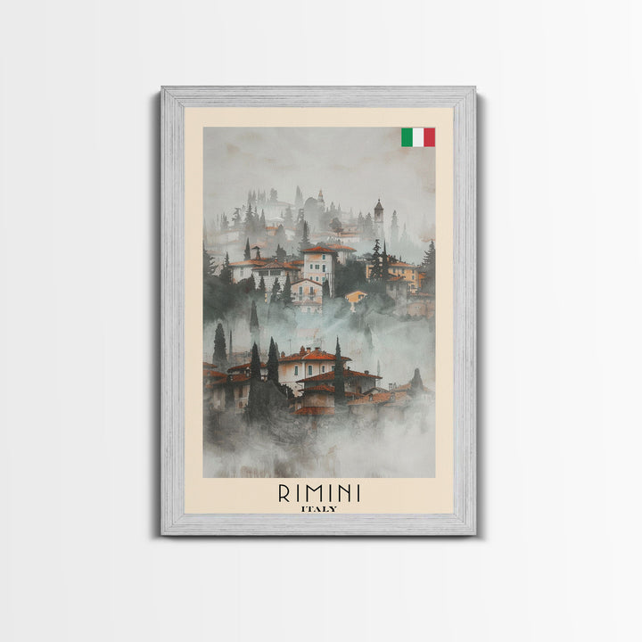 Rimini Italy Travel Poster Framed Canvas Print, Watercolor Painting, Coastal Wall Art, Home Decor, Italian Beach Scene, Vibrant Art