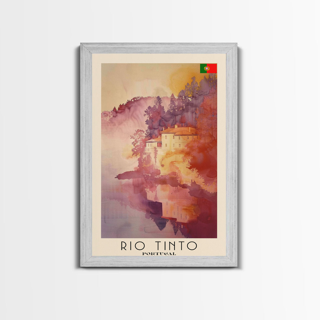 Rio Tinto Portugal Travel Poster Framed Canvas Print, Watercolor Painting, Scenic Wall Art, Home Decor, Portuguese Landscape, Artistic Decor