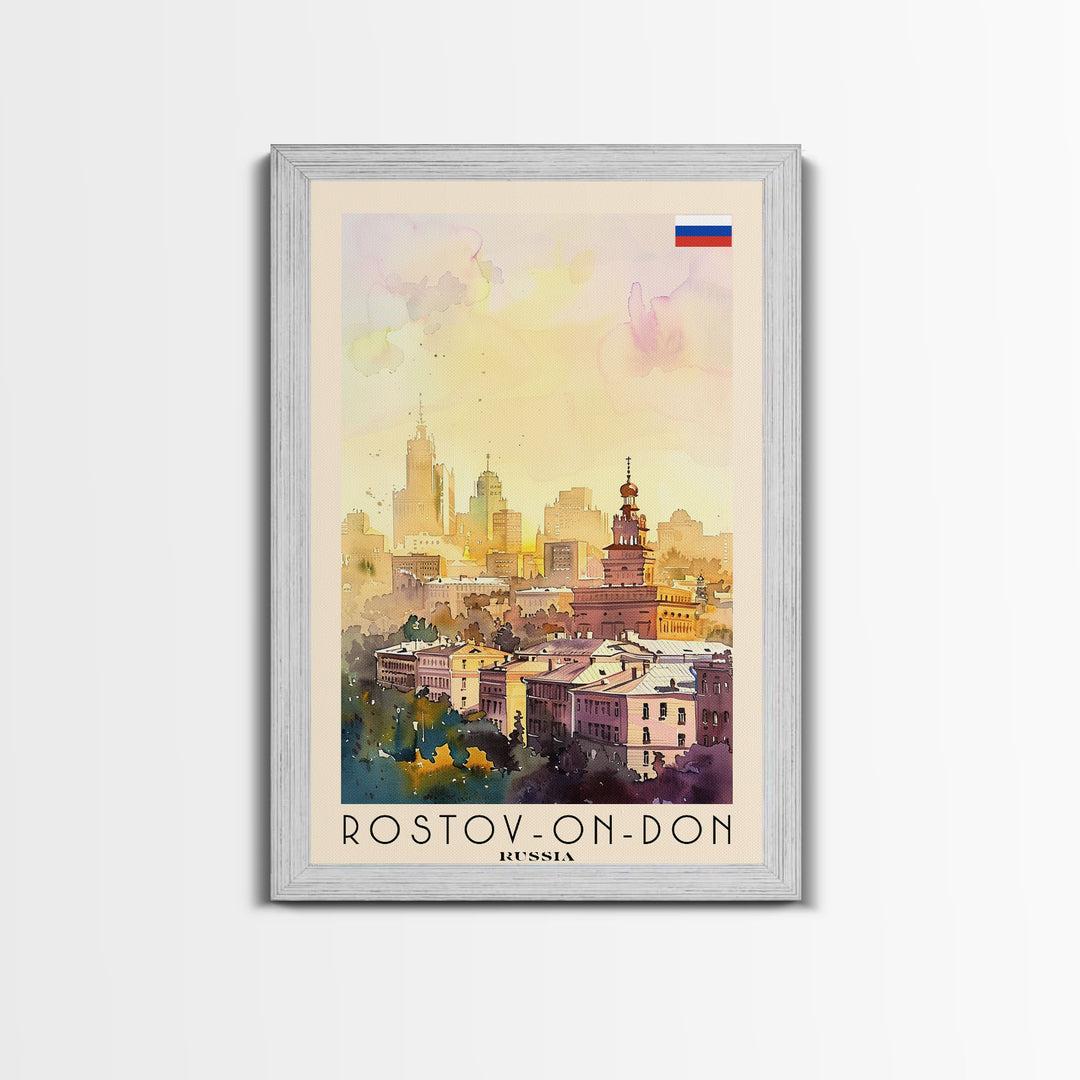 Rostov-on-Don Russia Travel Poster Framed Canvas Print, Watercolor Painting, Urban Wall Art, Home Decor, Russian Cityscape, Vibrant Art